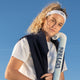 White sweatband set worn on head and arm with black emblem
