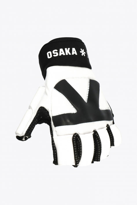 Osaka Armadillo glove white and black with logo. front view