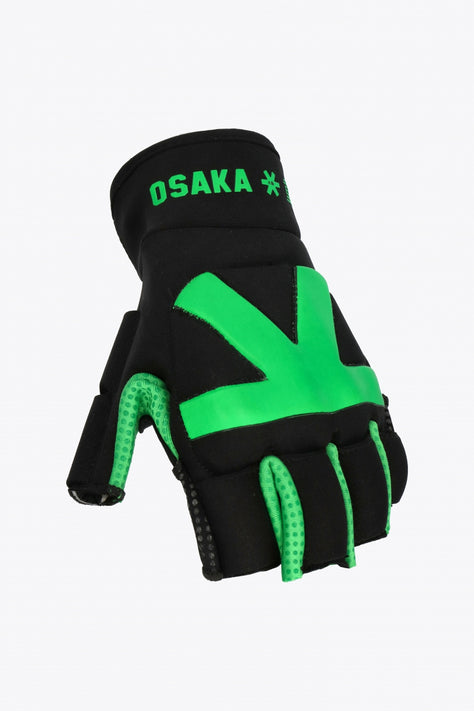 Osaka Armadillo glove green and black with logo. front view
