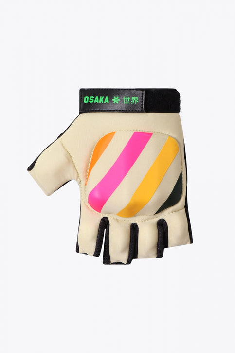 Osaka Tekko glove multicolor with green logo. top view