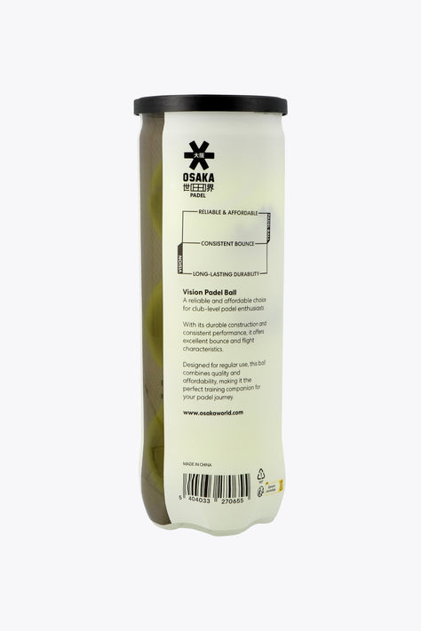 Osaka Vision Padel Ball - 3 Ball Can | No Color Osaka pro tour 3 padel balls in white tube. Front view