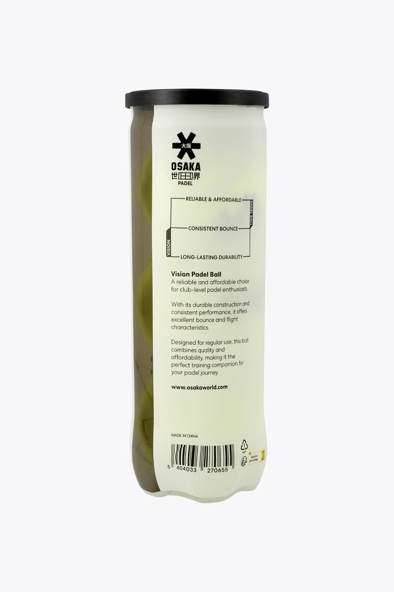 Osaka pro tour 3 padel balls in white tube. Back view