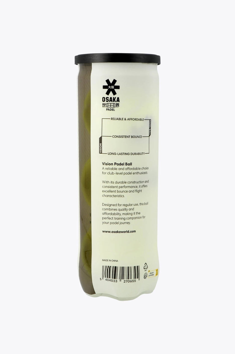 Osaka pro tour 3 padel balls in white tube. Back view