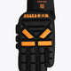 Left-hand hockey indoor glove, black with orange foam knuckle pads and grip fingers.