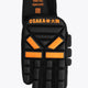 Right-hand hockey indoor glove, black with orange foam padding and accents