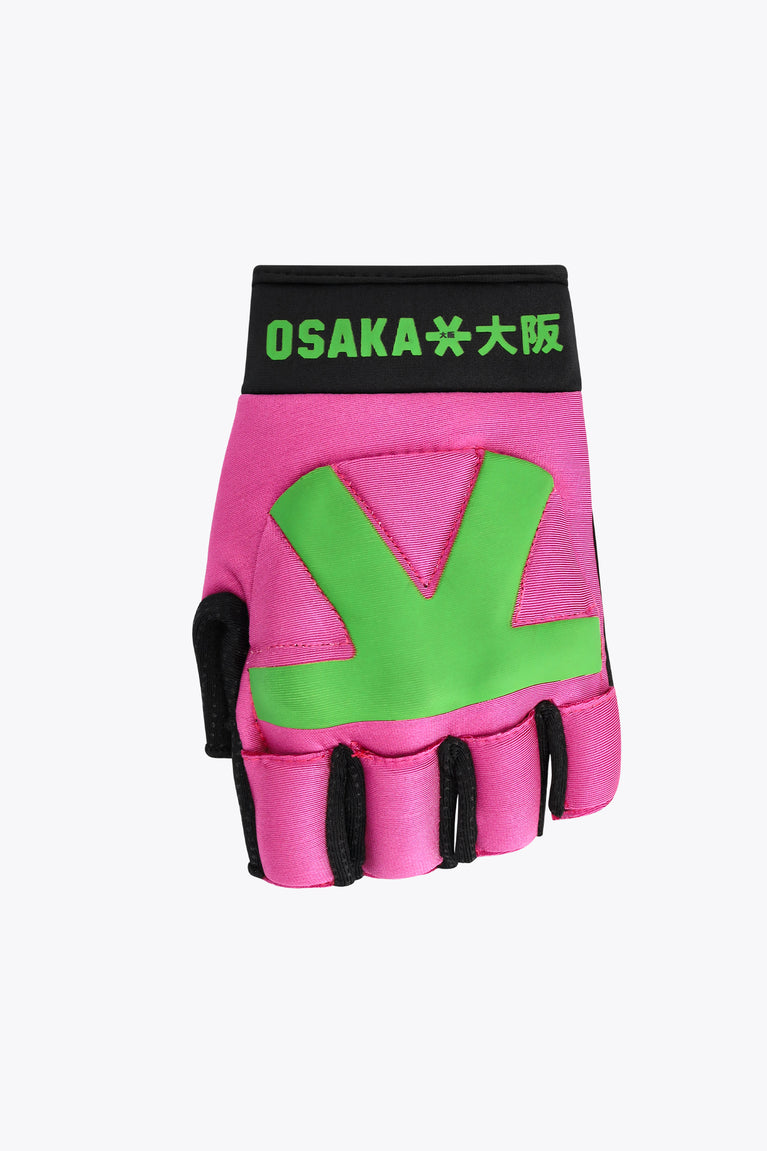 Hockey glove armadillo in pink with wild lime and black palm, OSAKA logo