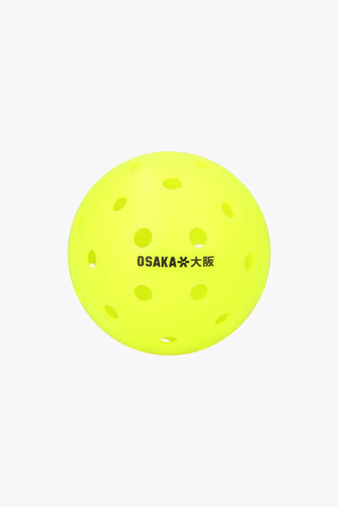 Osaka Pickleball Balls PT40 | Fluorescent Lime Fluorescent lime pickleball balls with 3-pack sleeve, shown with one ball.