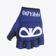 Blue hockey glove with black palm, white logo on back and padded wrist cuff