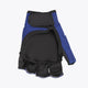 Blue hockey glove with black wrist strap and fingerless padded palm
