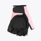 Pink and black hockey glove with padded back and open-finger design