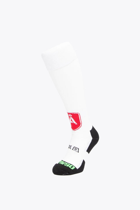 RAHC Field Hockey Socks - White RAHC Field Hockey Socks in white with Osaka logo in green. Front view
