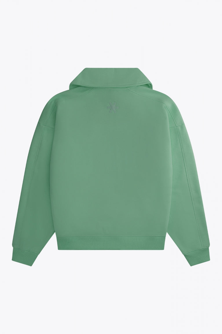 Osaka women half zip sweater green. Back flatlay view