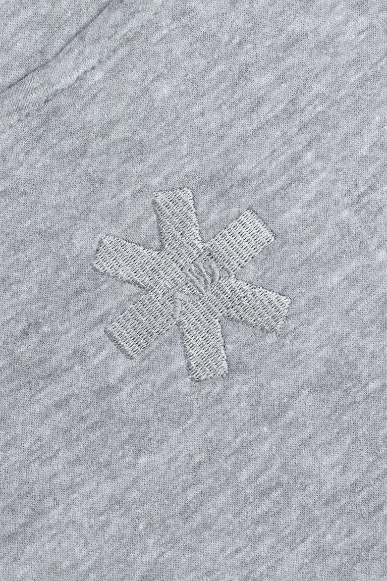 Osaka women half zip sweater in heather grey with white logo. Detail back logo view