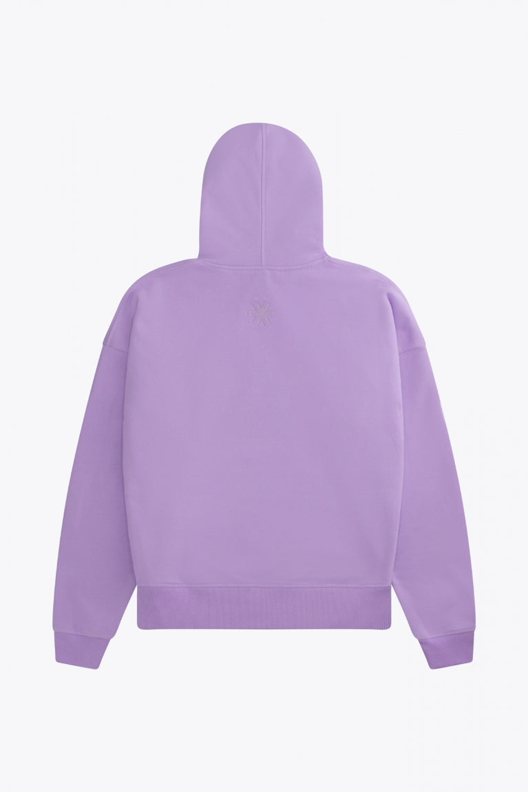 Osaka women hoodie in light purple with white logo. Back flatlay view