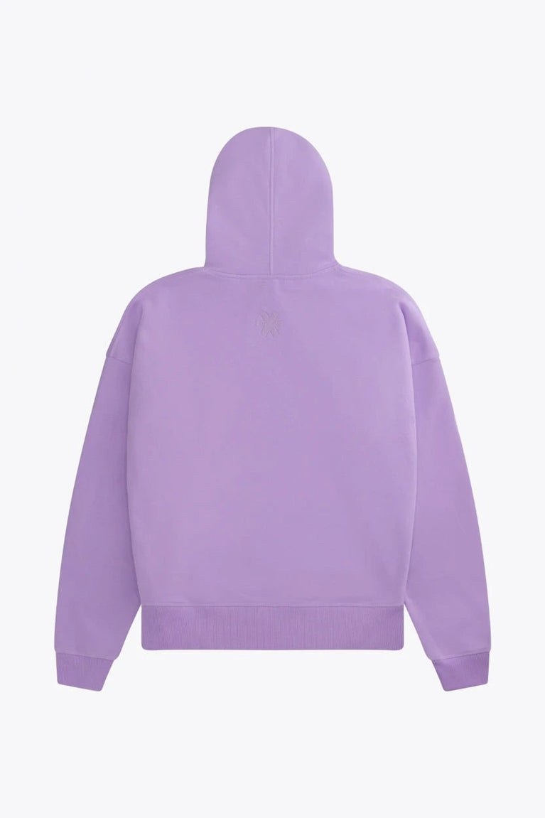 Osaka women hoodie in light purple with white logo. Back flatlay view