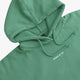 Osaka women hoodie in green with white logo. Detail neck flatlay view