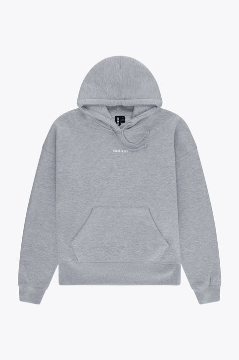 Osaka Women Hoodie | Heather Grey Osaka women hoodie in heather grey with white logo. Front flatlay view