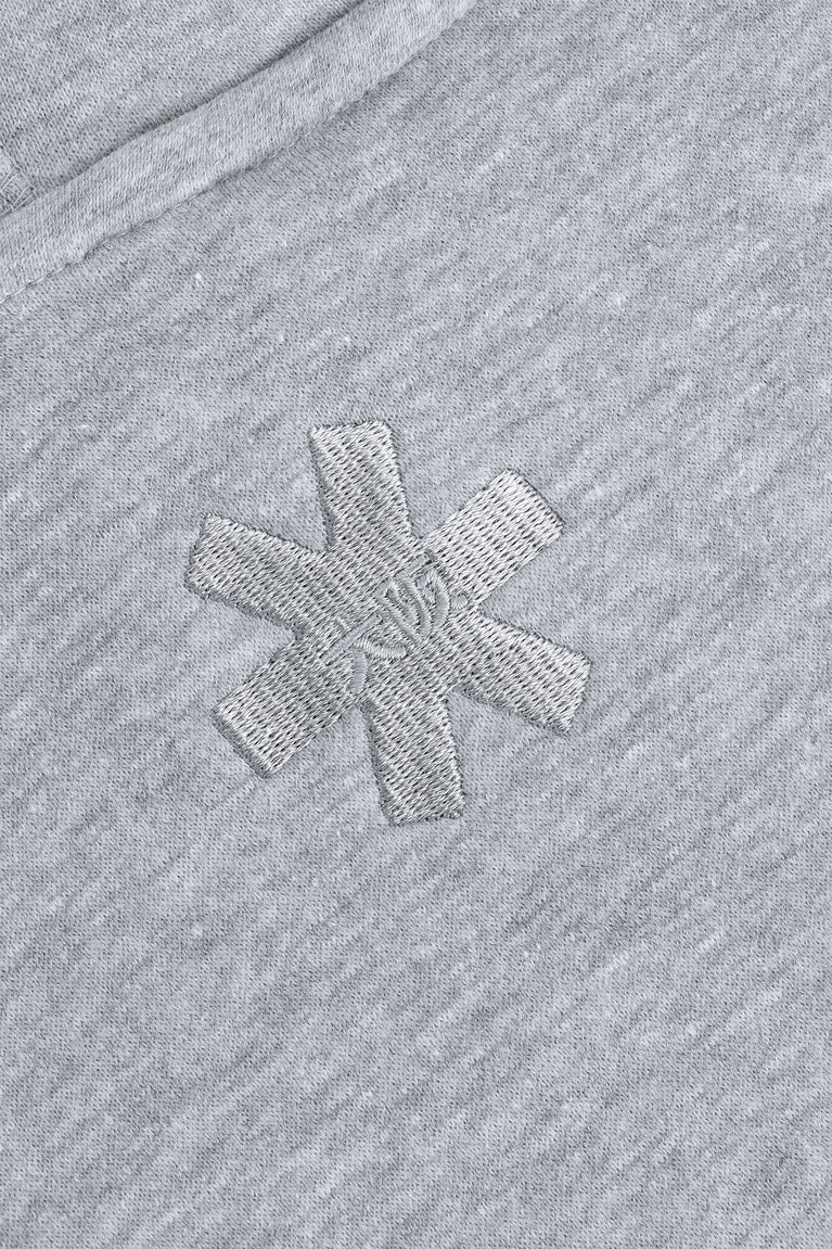 Osaka women hoodie in heather grey with white logo. Back logo detail view