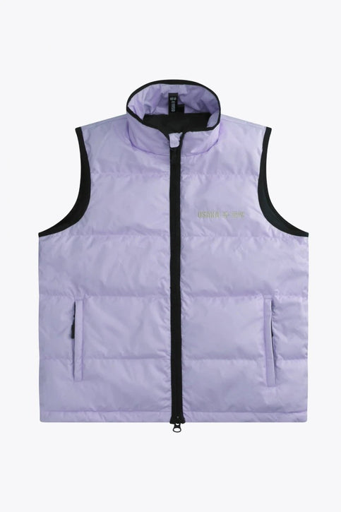 Osaka Women Padded Gilet | Light Purple Osaka women padded gilet in purple with grey logo. Front flatlay view