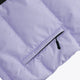Osaka women padded gilet in purple with grey logo. Front flatlay detail pocket view