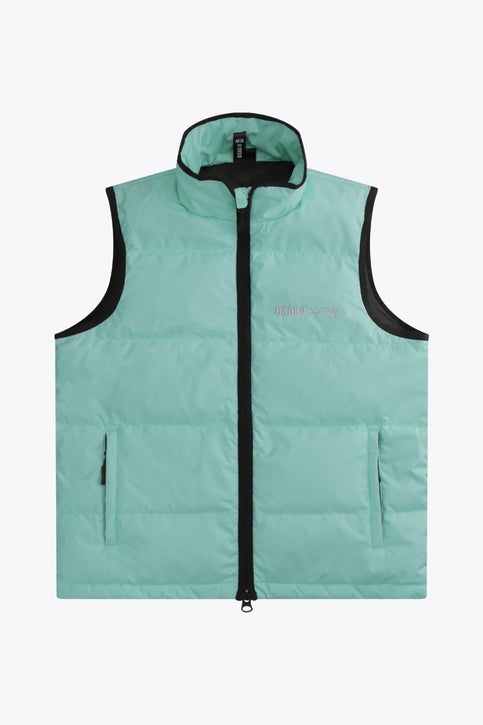 Osaka Women Padded Gilet | Green Osaka women padded gilet in green with grey logo. Front flatlay view