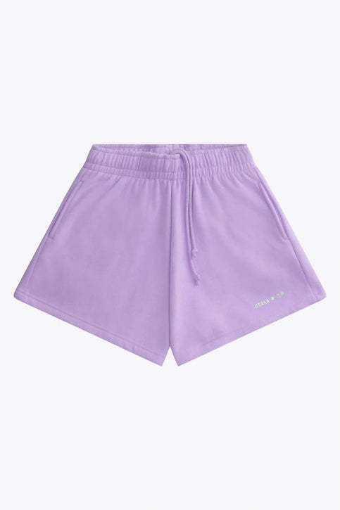 Osaka Women Shorts | Light Purple Osaka women shorts in light purple with logo in white. Front flatlay view