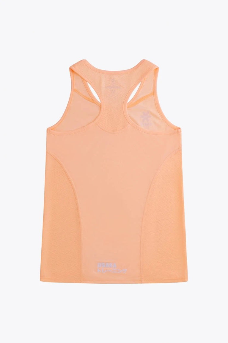 Osaka women singlet in peach with logo in grey. Back flatlay view