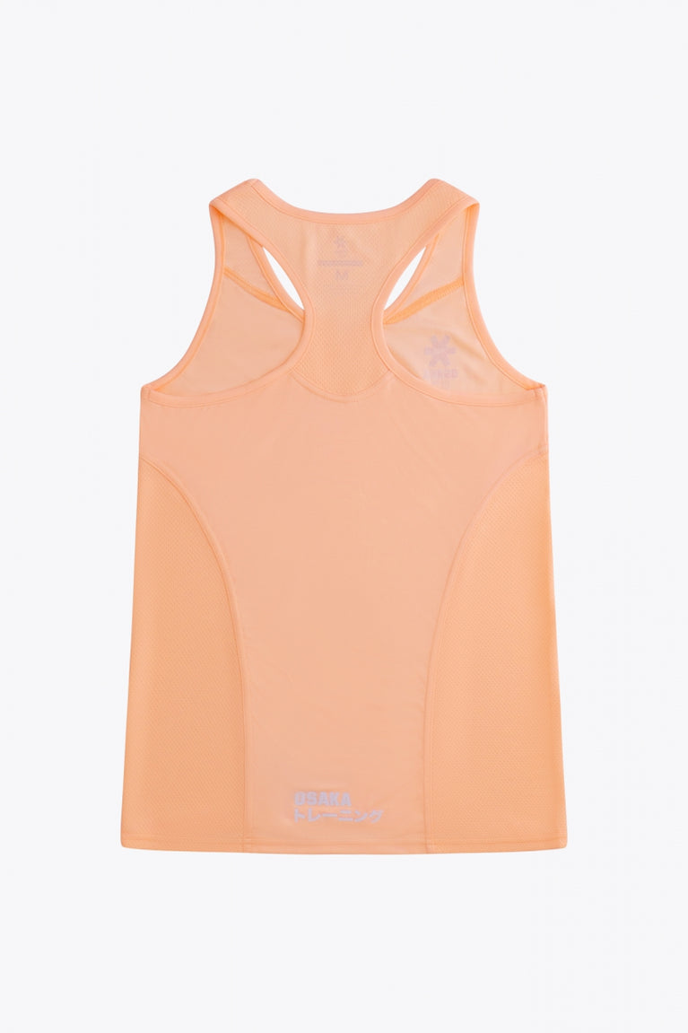 Osaka women singlet in peach with logo in grey. Back flatlay view