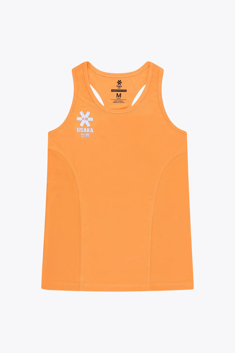Osaka Women Singlet | Orange Osaka women singlet in orange with logo in grey. Front flatlay view