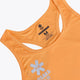 Osaka women singlet in orange with logo in grey. Front flatlay detail view