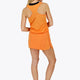 Woman wearing the Osaka women singlet in orange with logo in grey. Back view