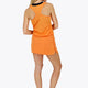 Woman wearing the Osaka women singlet in orange with logo in grey. Back view