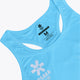 Osaka women singlet in light blue with logo in grey. Front flatlay detail view
