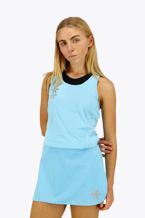 Osaka Women Singlet | Blue Topaz Osaka women singlet in light blue with logo in grey. Front flatlay view