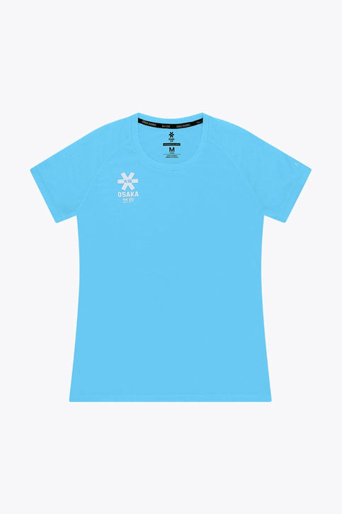 Osaka Women Tee Short Sleeve | Blue Topaz Osaka women tee short sleeve in light blue with logo in grey. Front flatlay view