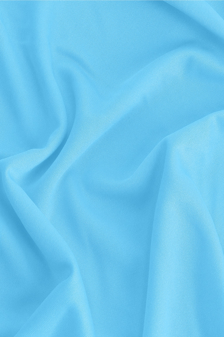 Osaka women tee short sleeve in light blue with logo in grey. Detail fabric view