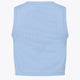Osaka women tech tank top in manor blue with logo in grey. Back flatlay view
