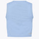 Osaka women tech tank top in manor blue with logo in grey. Back flatlay view