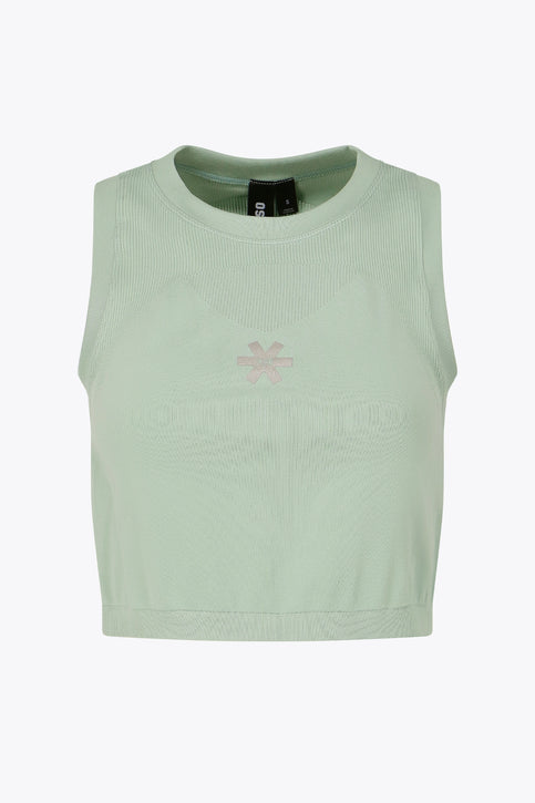 Osaka Women Tech Tank | Jadeite Osaka women tech tank top in jadeite with logo in grey. Front flatlay view