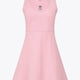 Osaka women floucy dress pink with logo in grey. Front flatlay view