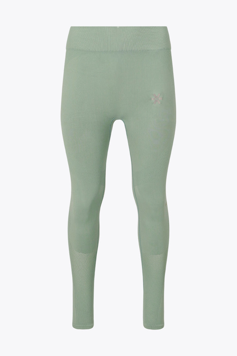 Osaka women shimuresu leggin in jadeite with logo in grey. Front flatlay view