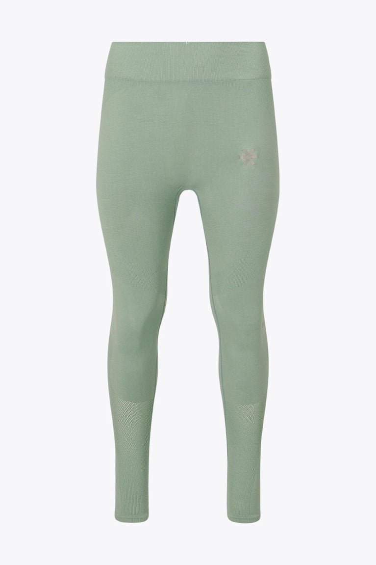 Osaka women shimuresu leggin in jadeite with logo in grey. Front flatlay view