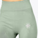 Osaka women shimuresu leggin in jadeite with logo in grey. Front detail logo view