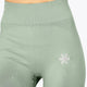 Osaka women shimuresu leggin in jadeite with logo in grey. Front detail logo view