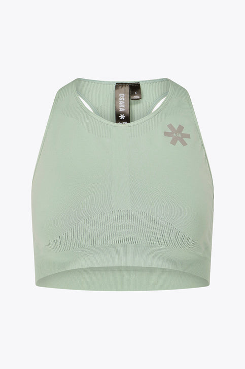 Osaka Women Tech Sports Bra | Jadeite Osaka women tech sports bra in jadeite with logo in grey. Front flatlay view