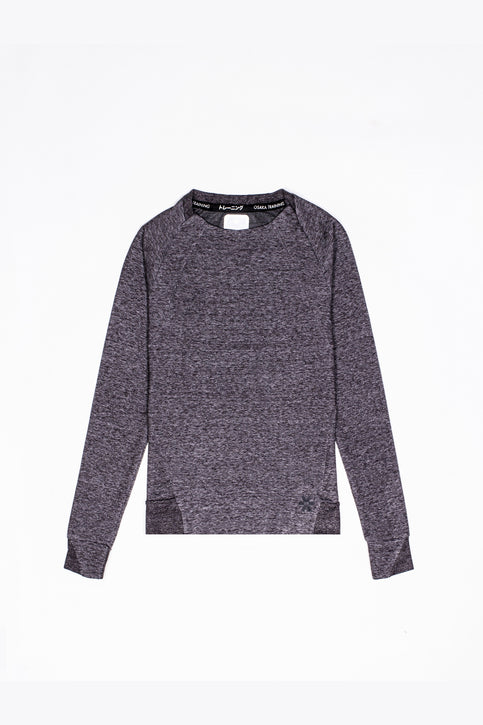 Osaka Women Techleisure Sweater | Black Melange Osaka women techleisure sweater in black melange. Front flatlay view