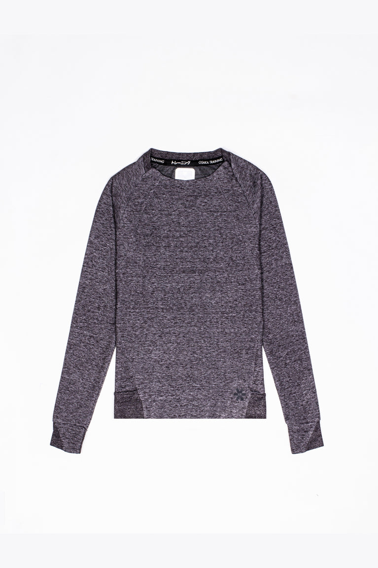 Osaka women techleisure sweater in black melange. Front flatlay view