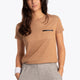 Woman wearing the Osaka women short sleeve tee in camel. Front view