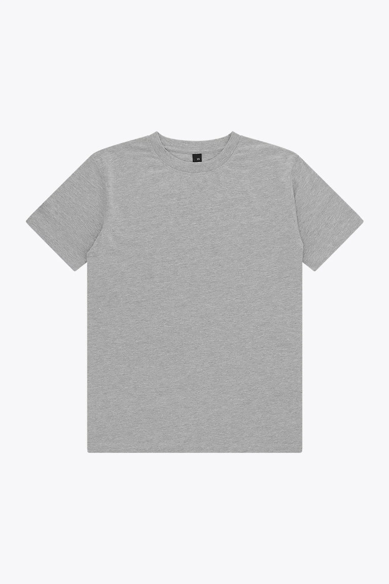Osaka unisex basic tee in heather grey. Front flatlay view
