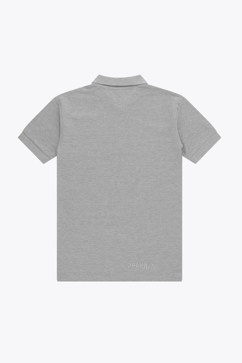 Osaka Unisex Polo Basic | Heather Grey Unisex heather grey polo shirt with embroidered chest logo and three-button placket